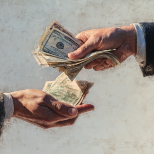 Two hands holding cash.