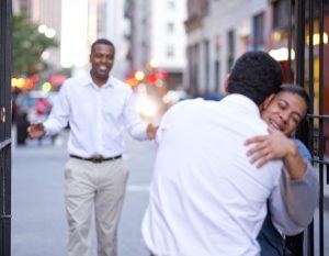 Family greets son after getting out of jail.